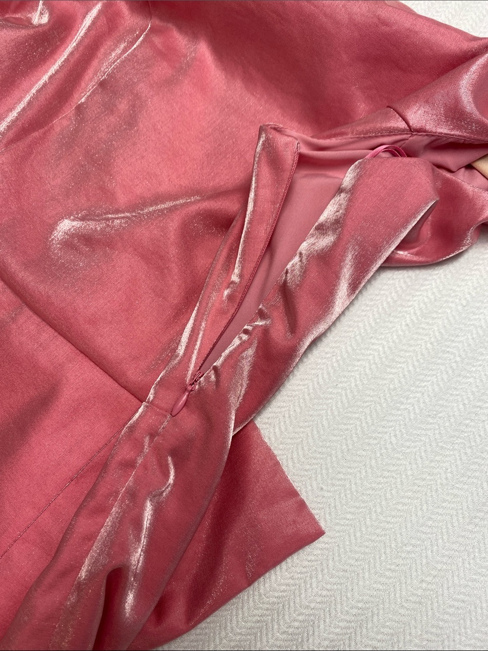 Pink Metallic Bow Back Mini Dress | Open Back Party Dress | M - Picture 5 of 8